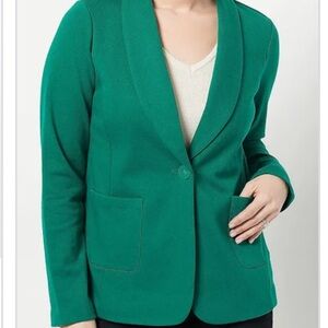 New Susan Graver Weekend Washed French Terry Blazer Emerald Jewel size- Medium
